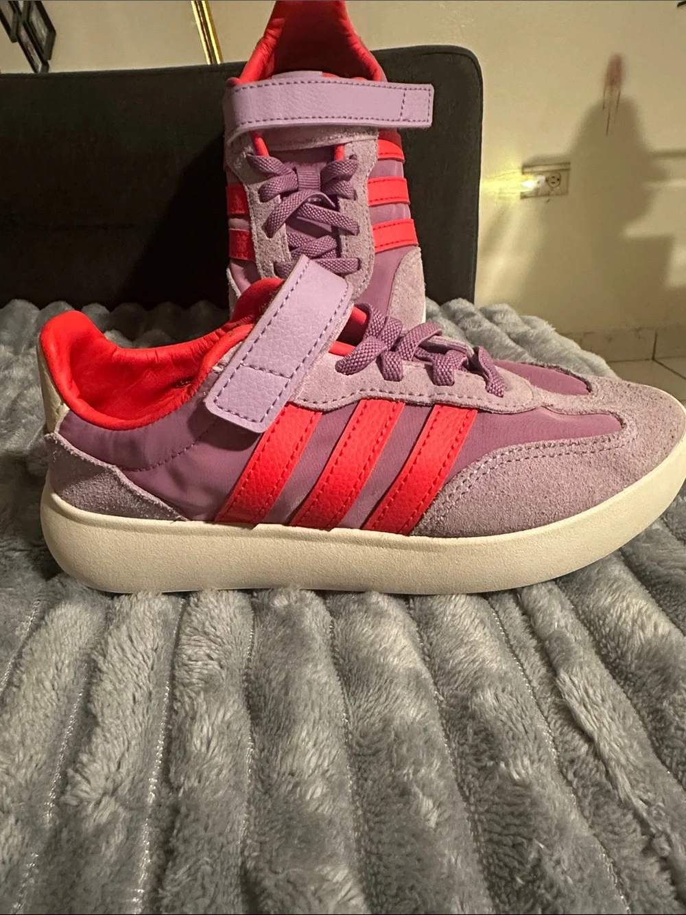 adidas Kids Lavender and Coral Hook-and-Loop Sneakers